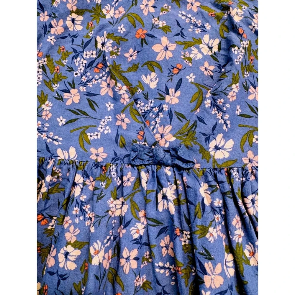 OshKosh‎ Bgosh Floral Dress Kids 4T Blue Short Sleeve Cotton Bow Back A-Line